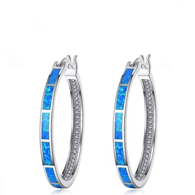 Liv Oliver Silver Multi Blue Opal Hoop Earrings