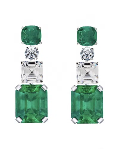 Liv Oliver Silver Plated 5.75 Ct. Tw. Gemstone Cz Drop Earrings In Green