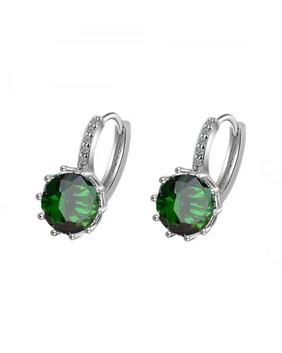 Liv Oliver Silver Plated Cz Drop Earrings In Green