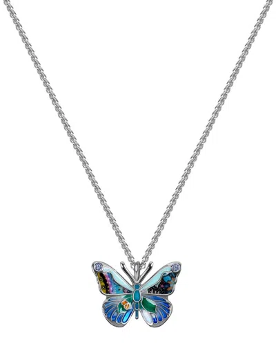 Liv Oliver Silver Plated Enamel Butterfly Oasis Necklace In Metallic