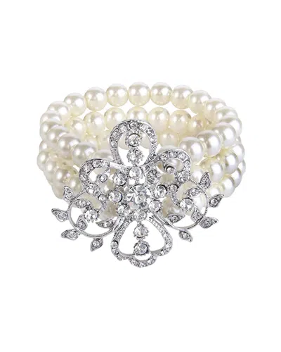 Liv Oliver Silver Plated Pearl Crystal Embellished Bracelet In Metallic