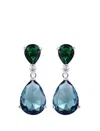 Liv Oliver Silver Tear Drop Two Tone Gemstone Earrings In Green