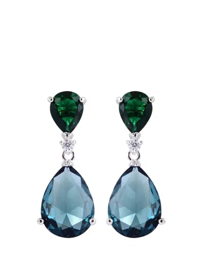Liv Oliver Silver Tear Drop Two Tone Gemstone Earrings In Green
