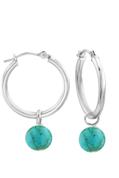 Liv Oliver Silver Turquoise Drop Hoop Earrings In Metallic