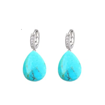 Liv Oliver Silver Turquoise Pear Drop Earrings In Blue