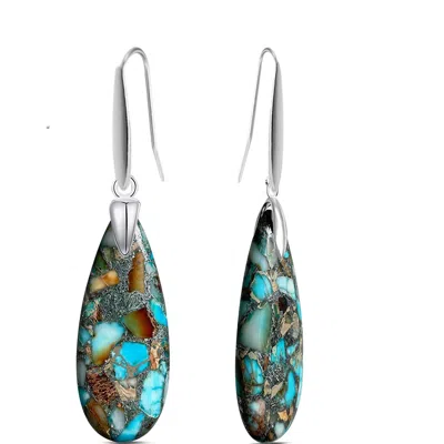 Liv Oliver Silver Turquoise Pear Drop Earrings In Blue