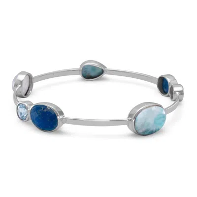 Liv Oliver Sterling Silver Multi Gemstone Bangle Bracelet In Blue