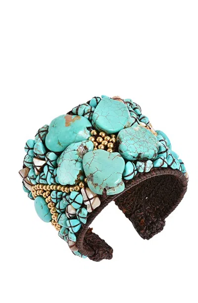 Liv Oliver 18k Plated 75.00 Ct. Tw. Turquoise Statement Cuff Bracelet In Blue