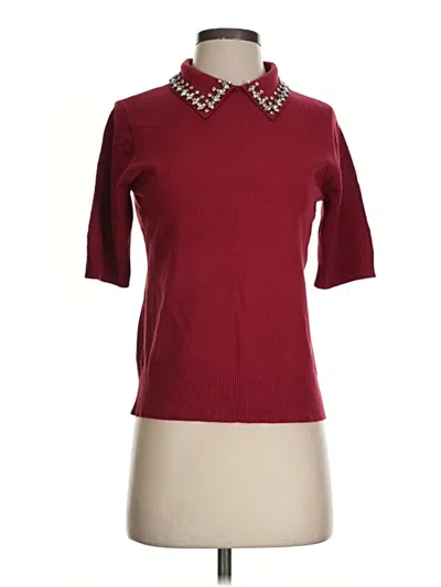 Pre-owned Liv Short Sleeve Top Burgundy Collared Neckline Tops