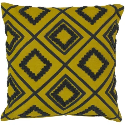 Livabliss Diamond Trimming Cotton/wool Throw Pillow In Quince Yellow,pewter