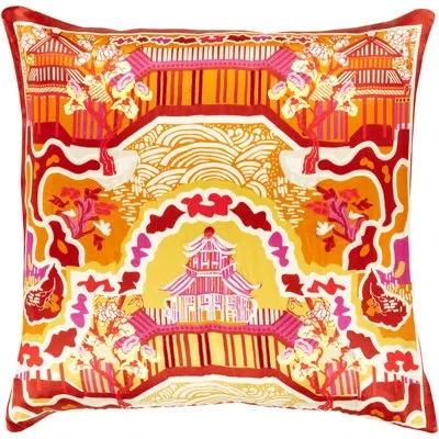 Livabliss Geisha Silk Floral Throw Pillow Cover In Orange\red