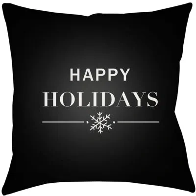 Livabliss Happy Holidays Indoor/outdoor Throw Pillow In Snow White;midnight Black