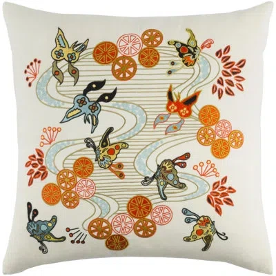 Livabliss Kismet Chinese River Throw Pillow In Cream,olive,bright Orange,aqua,lime,black,butter