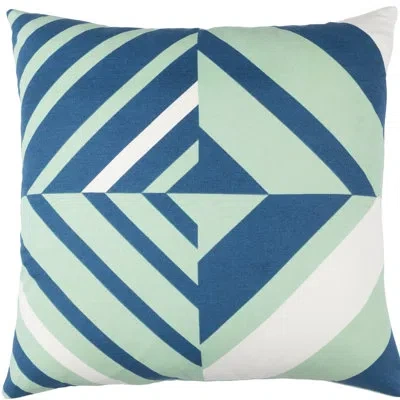 Livabliss Lina Square Cotton Pillow Cover & Insert In Mint,dark Blue,white