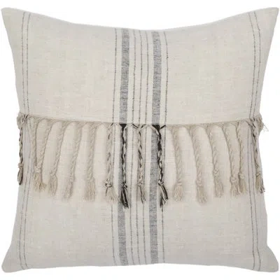 Livabliss Linen Stripe Embellished Pillow Cover 3 Throw