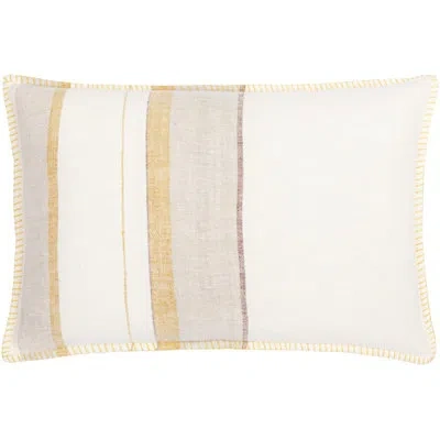 Livabliss Linen Stripe Embellished Pillow Cover & Insert 2 Lumbar Down