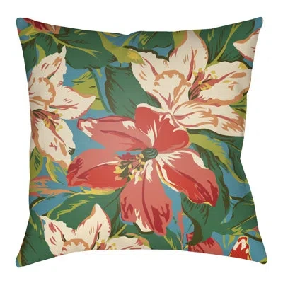 Livabliss Lolita Dahlia Indoor/outdoor Throw Pillow In Ivory;teal;coral;crimson;forest Green;mu