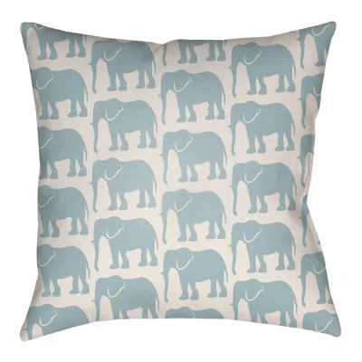 Livabliss Lolita Elephant Elephant Outdoor Square Pillow Cover & Insert In Light Blue,ivory