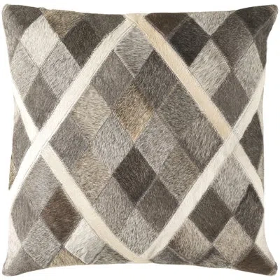 Livabliss Lycaon Plaid Leather Throw Pillow In Taupe