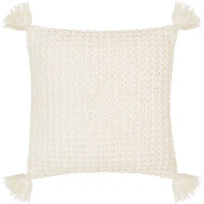 Livabliss Makrome Wool Blend Throw Square Pillow Cover In Ivory