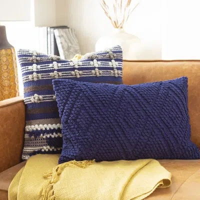 Livabliss Merdo Cotton Solid Color Lumbar Pillow Cover In Dark Blue