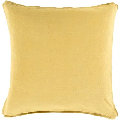 Livabliss Solid Border Linen Pillow Cover In Bright Yellow