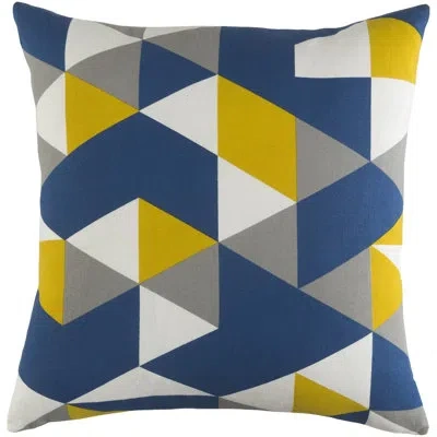 Livabliss Trudy Geometry Square Cotton Pillow Cover In Blue,yellow,gray