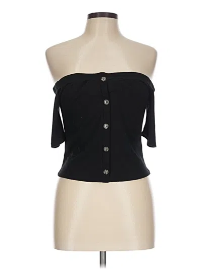 Pre-owned Live In The Moment Short Sleeve Top Black Strapless Neckline Tops