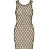 Live Kolibri Women's Hand Woven Crochet Dress With Gold Beads- Black In Animal Print