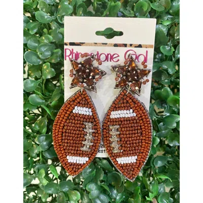 Live Love Gameday Women's Seed Bead Football Earrings With Sparkle Post In Brown