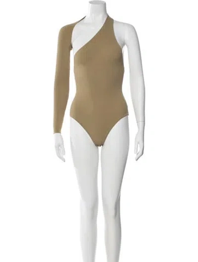 Pre-owned Live The Process Asymmetrical Long Sleeve Bodysuit In Yellow
