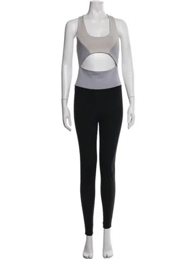 Pre-owned Live The Process Colorblock Pattern Scoop Neck Jumpsuit In Black