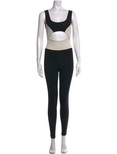 Pre-owned Live The Process Colorblock Pattern Scoop Neck Jumpsuit In Black
