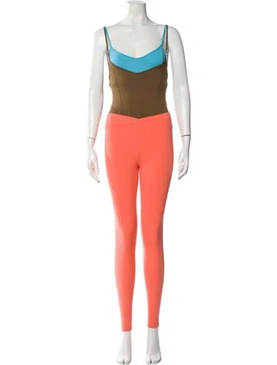 Pre-owned Live The Process Colorblock Pattern Square Neckline Jumpsuit In Orange