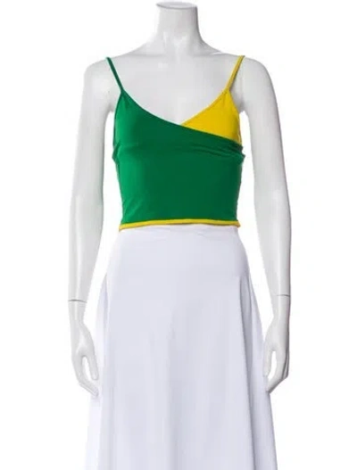 Pre-owned Live The Process Colorblock Pattern V-neck Crop Top In Yellow