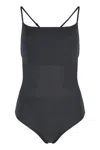 Live The Process Ribbed Beach Body Suit Cross Back Straps In Gray