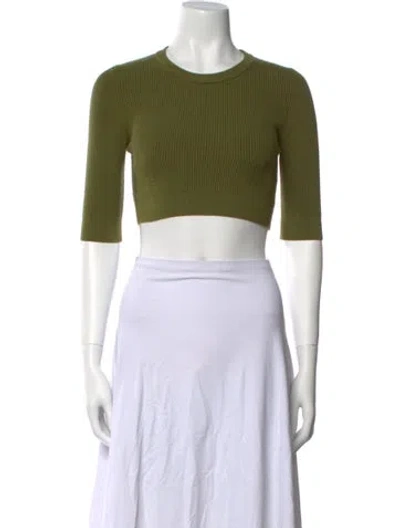 Pre-owned Live The Process Crew Neck Three-quarter Sleeve Crop Top In Green