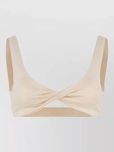 Live The Process Cropped Crossover Twist Front Sleeveless Top In Neutral