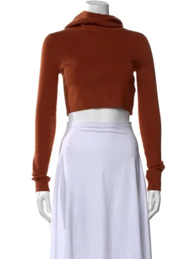 Pre-owned Live The Process Mock Neck Long Sleeve Crop Top In Orange