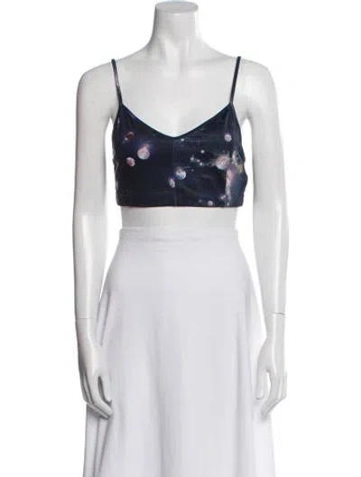 Pre-owned Live The Process + Moon Juice Floral Print Crop Top In Black