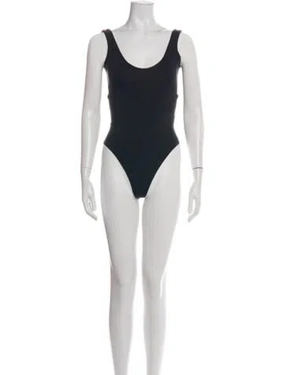 Pre-owned Live The Process Nylon Scoop Neck Bodysuit In Black