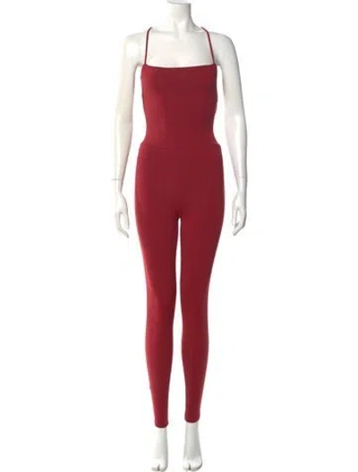 Pre-owned Live The Process Nylon Square Neckline Jumpsuit In Burgundy