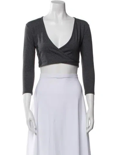 Pre-owned Live The Process Nylon V-neck Crop Top In Gray