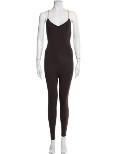 Pre-owned Live The Process Nylon V-neck Jumpsuit In Brown