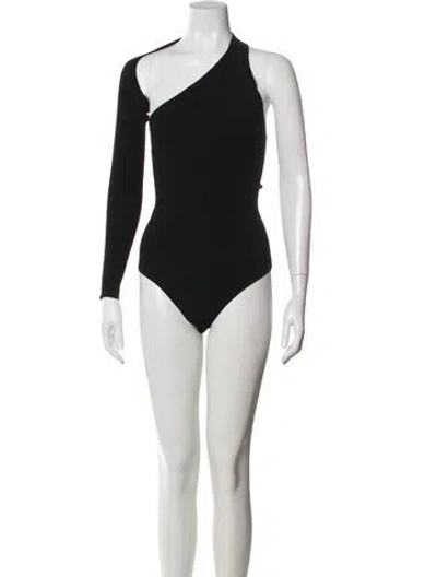 Pre-owned Live The Process One-shoulder Long Sleeve Bodysuit In Black