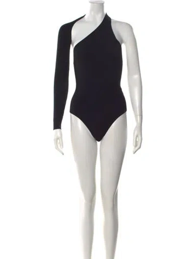 Pre-owned Live The Process One-shoulder Long Sleeve Bodysuit In Black