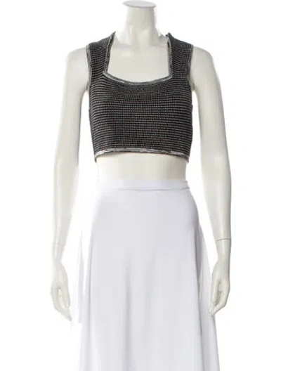 Pre-owned Live The Process Plaid Print Square Neckline Crop Top In White