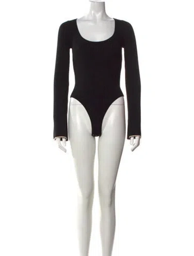 Pre-owned Live The Process Scoop Neck Long Sleeve Bodysuit In Black