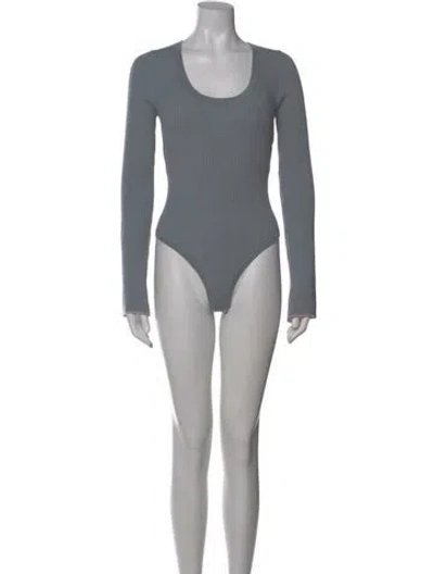 Pre-owned Live The Process Scoop Neck Long Sleeve Bodysuit In Gray
