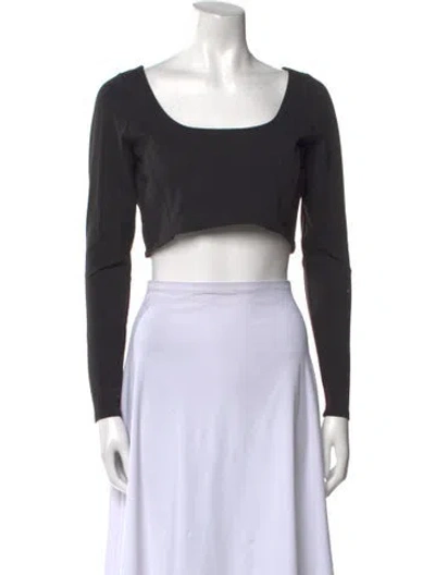 Pre-owned Live The Process Scoop Neck Long Sleeve Crop Top In Black